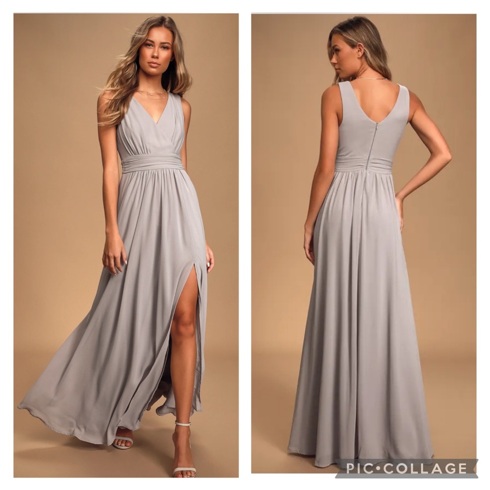 NWT Lulu's Thoughts of Hue Light Grey Surplice Formal Maxi Dress XL